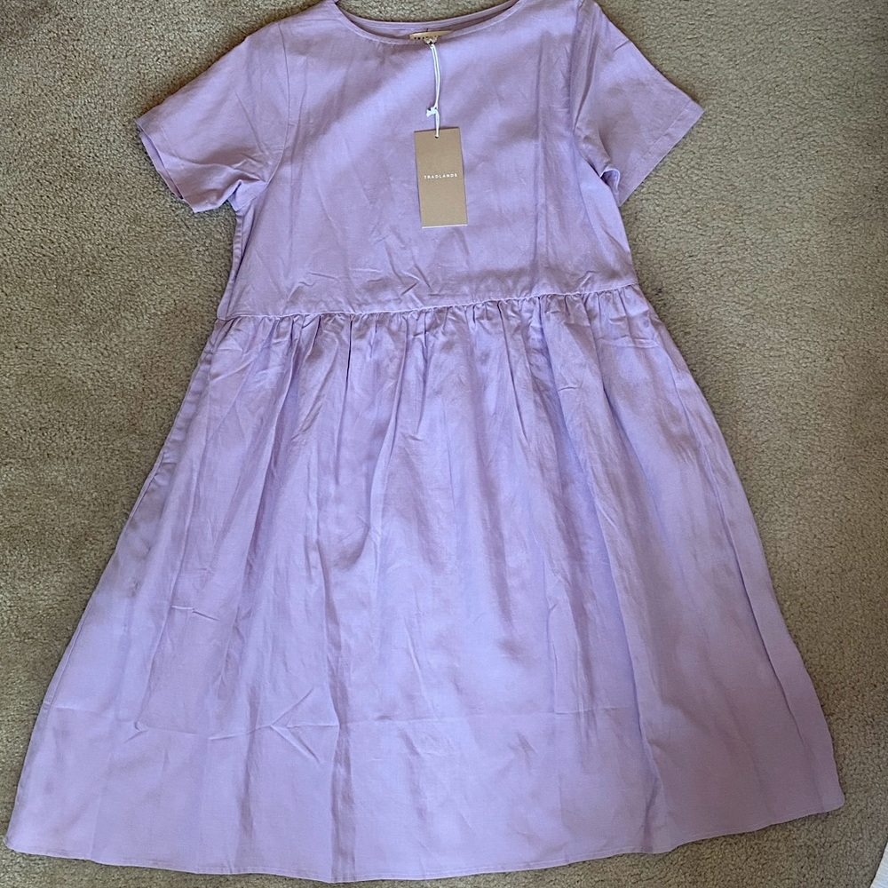 NWT Tradlands Nico Linen Dress Lilac XS (70% Tencel 30% Linen)